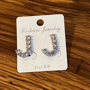 J Rhinestone Post Earrings
